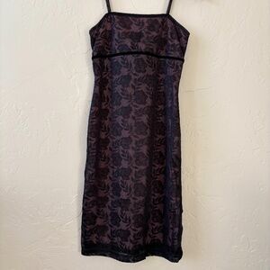 Y2K MADE in USA Hourglass Black Dress, Pink w/Lace Overlay, Vintage Party